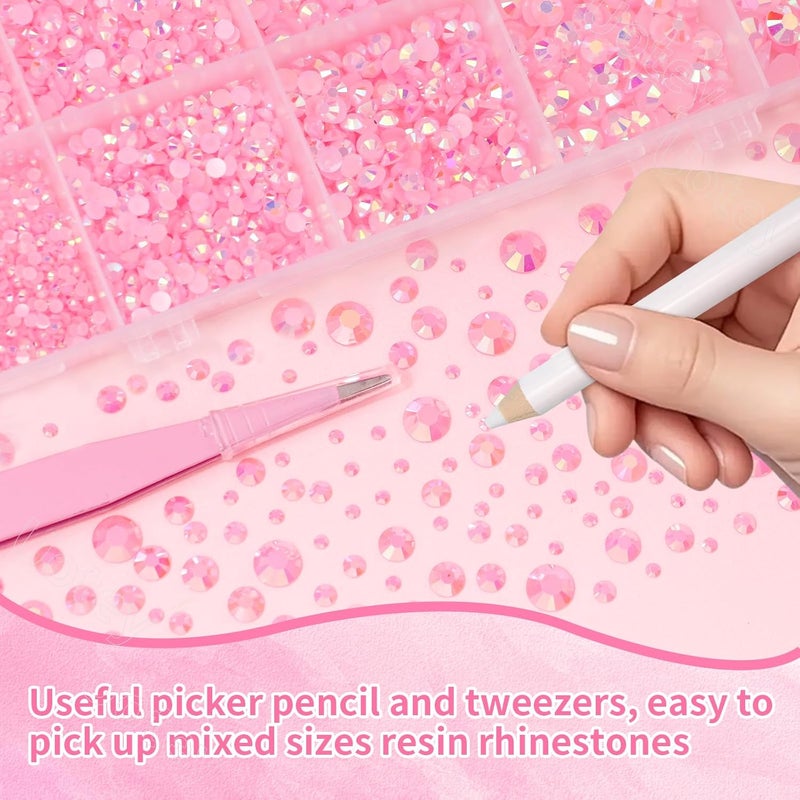 Uotey 16000 Pcs Resin Rhinestones for Crafting, Flatback Light Pink Gems Jelly Rhinestones, Mixed Sizes Pink Bedazzling Crystal with Pickup Tool for DIY Crafts Clothing Tumblers Mugs Shoes Fabric Nail Art - Image 3